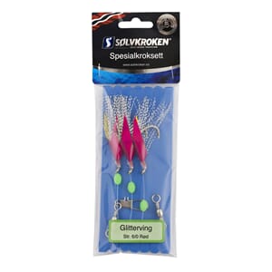 Sølvkroken Spesialkroksett Glitterving rød 6/0